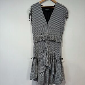 Christian Pellizari Size 8 Asymmetrical Hem Hi Lo Ruffle Dress Black & White